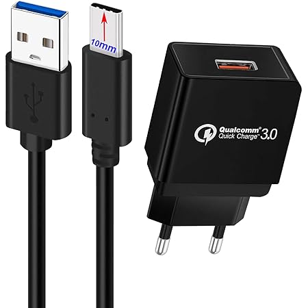 UNIDOPRO Quick Charge 3.0 18W Ladegerät USB Wandladegerät und 1M Kabel Typ C 10mm Stecker für OUKITEL WP20 WP18 WP17 WP15 (S) WP13 WP10 5G WP9 WP7 WP5 Pro, K15 Pro / K15 Plus Outdoor Smartphone
